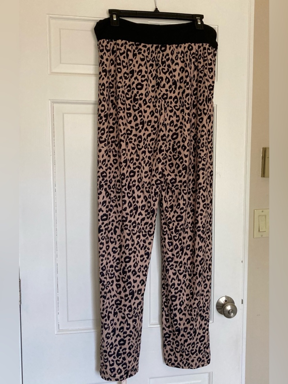 Leopard Print Wide Waistband Lounge Pants - black/brown